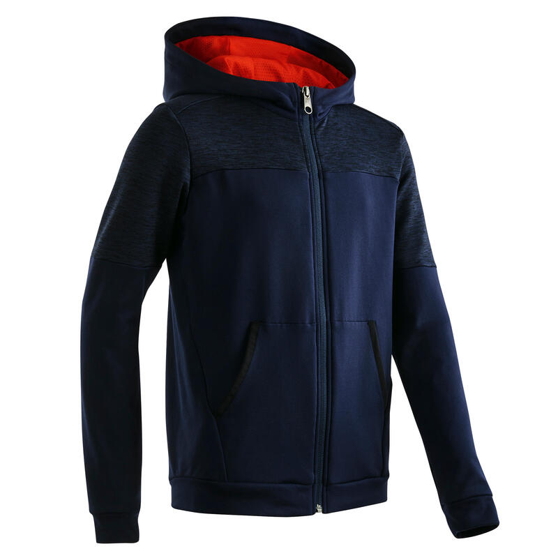 Sweat zippé à capuche respirant chaud et extensible bleu marine enfant