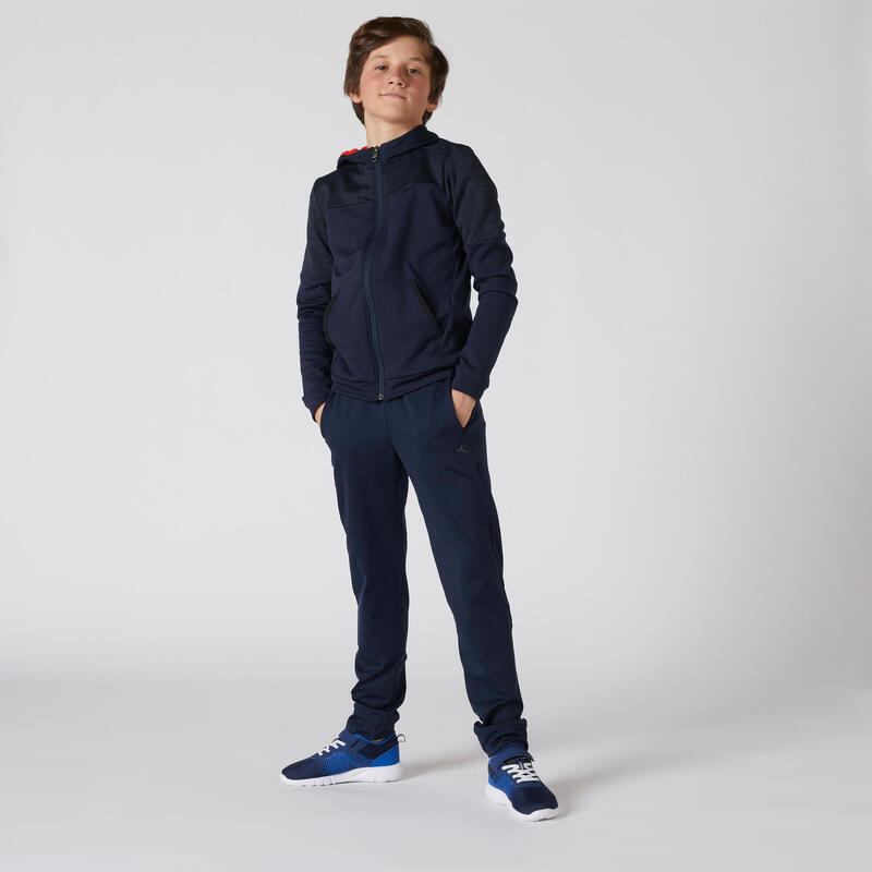 Ademende warme en rekbare hoodie met rits voor kinderen marineblauw
