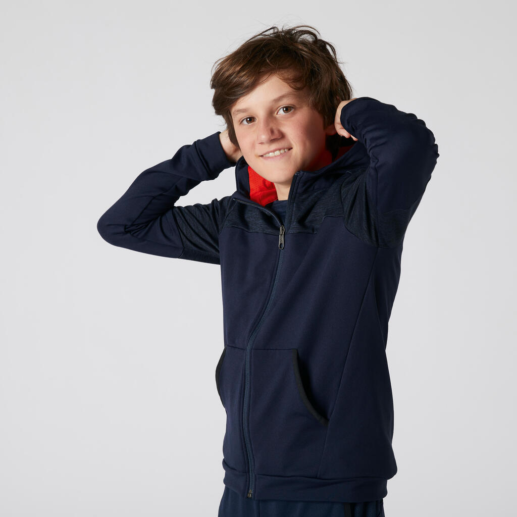 Kids' warm breathable stretchy hooded sweatshirt - navy blue