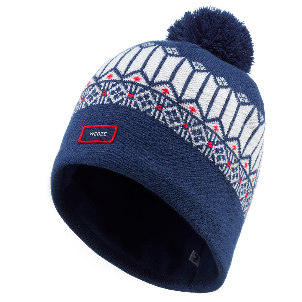 Bela in modra smučarska kapa JACQUARD za odrasle