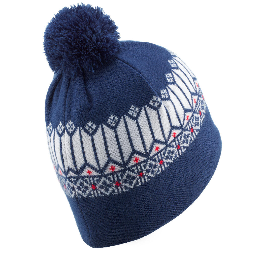 ADULT SKI HAT - JACQUARD - WHITE/BLUE