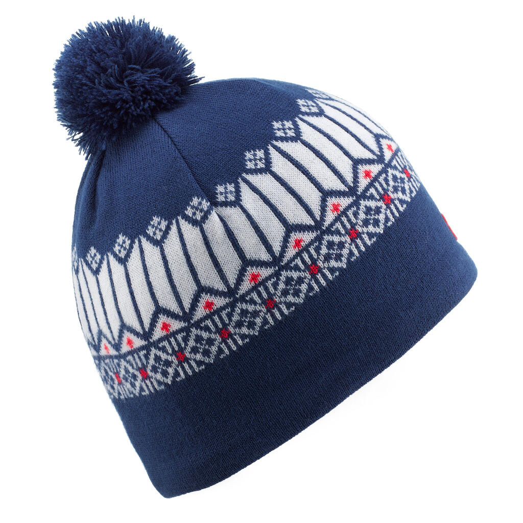 ADULT SKI HAT - JACQUARD - WHITE/BLUE