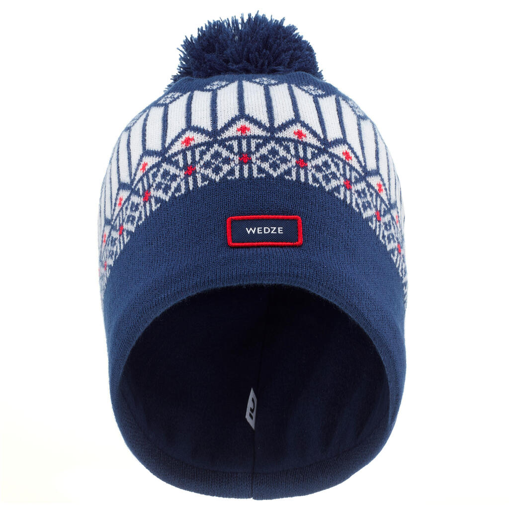 Bela in modra smučarska kapa JACQUARD za odrasle