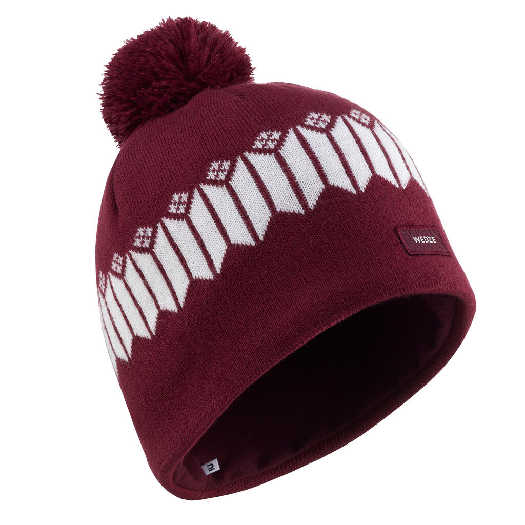 Adult ski hat - jacquard - white burgundy
