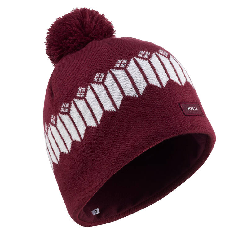 ADULT SKI HAT - JACQUARD - WHITE BURGUNDY