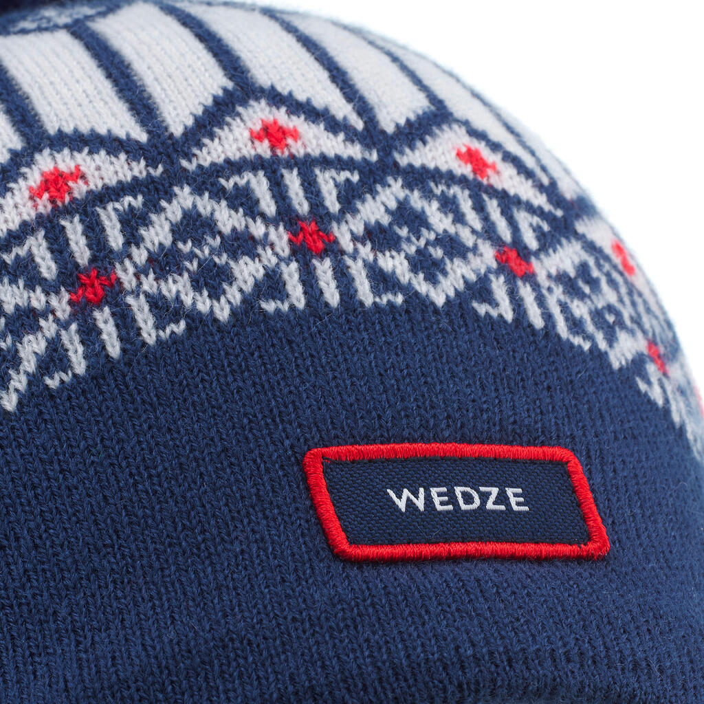 ADULT SKI HAT - JACQUARD - WHITE/BLUE