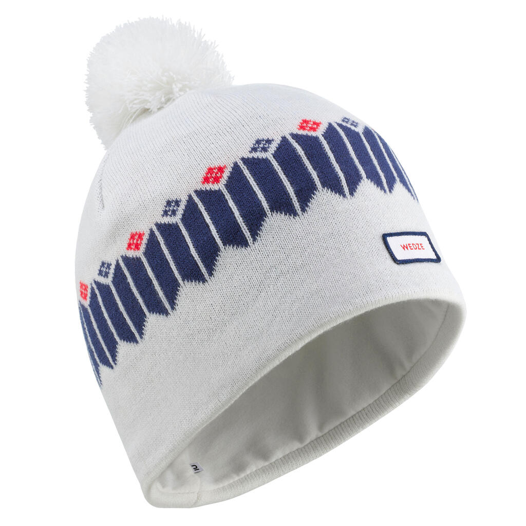 Adult ski hat - jacquard - white/blue