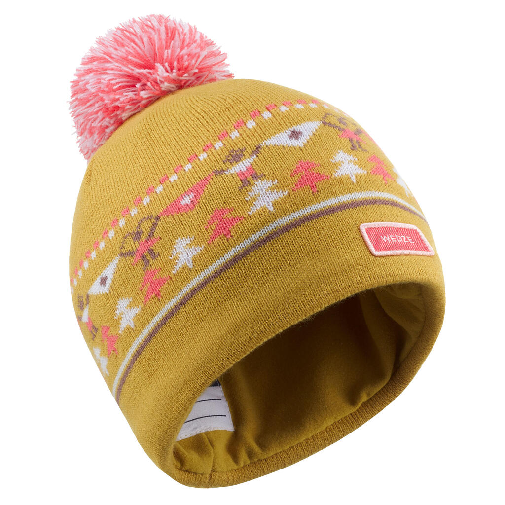 Kids’ ski hat - jacquard - ochre pink