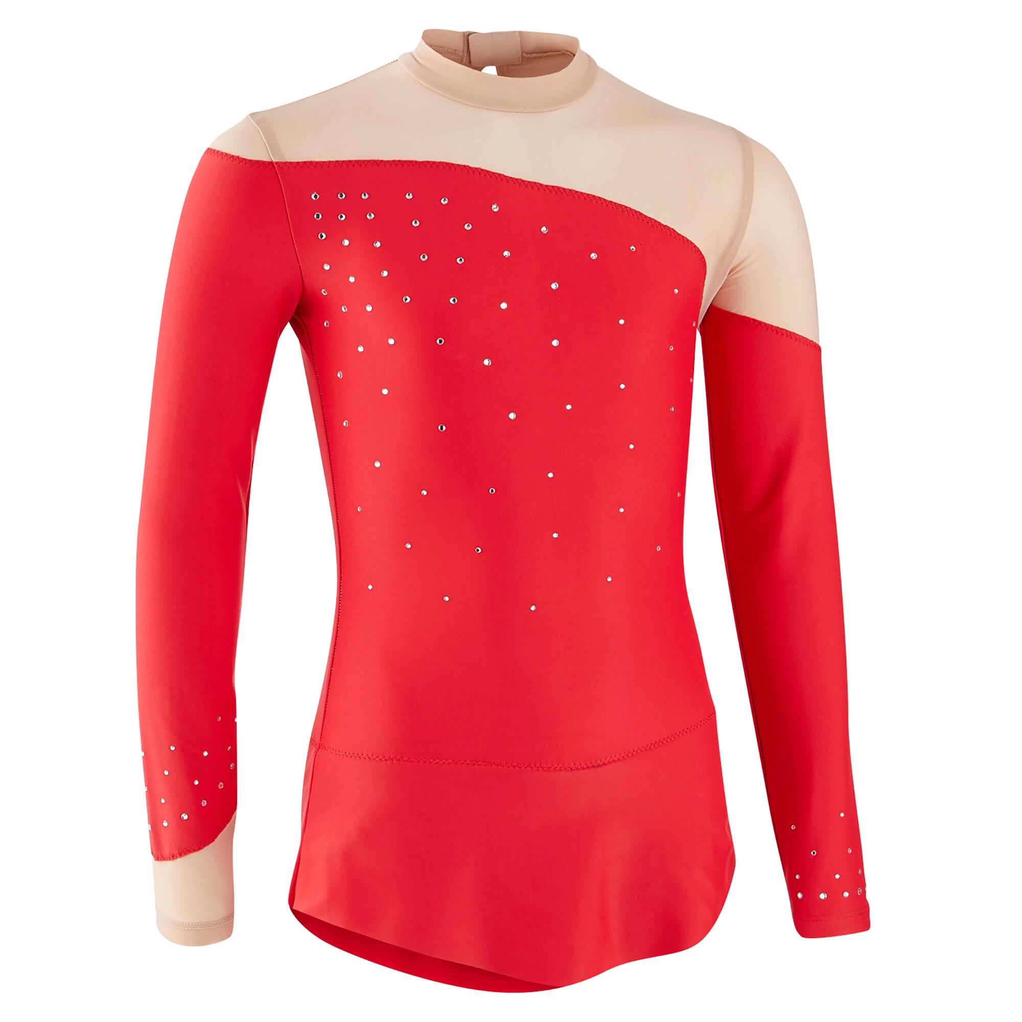 DOMYOS Rhythmic Gymnastics Long-Sleeved Skirted Leotard - Glitter Red