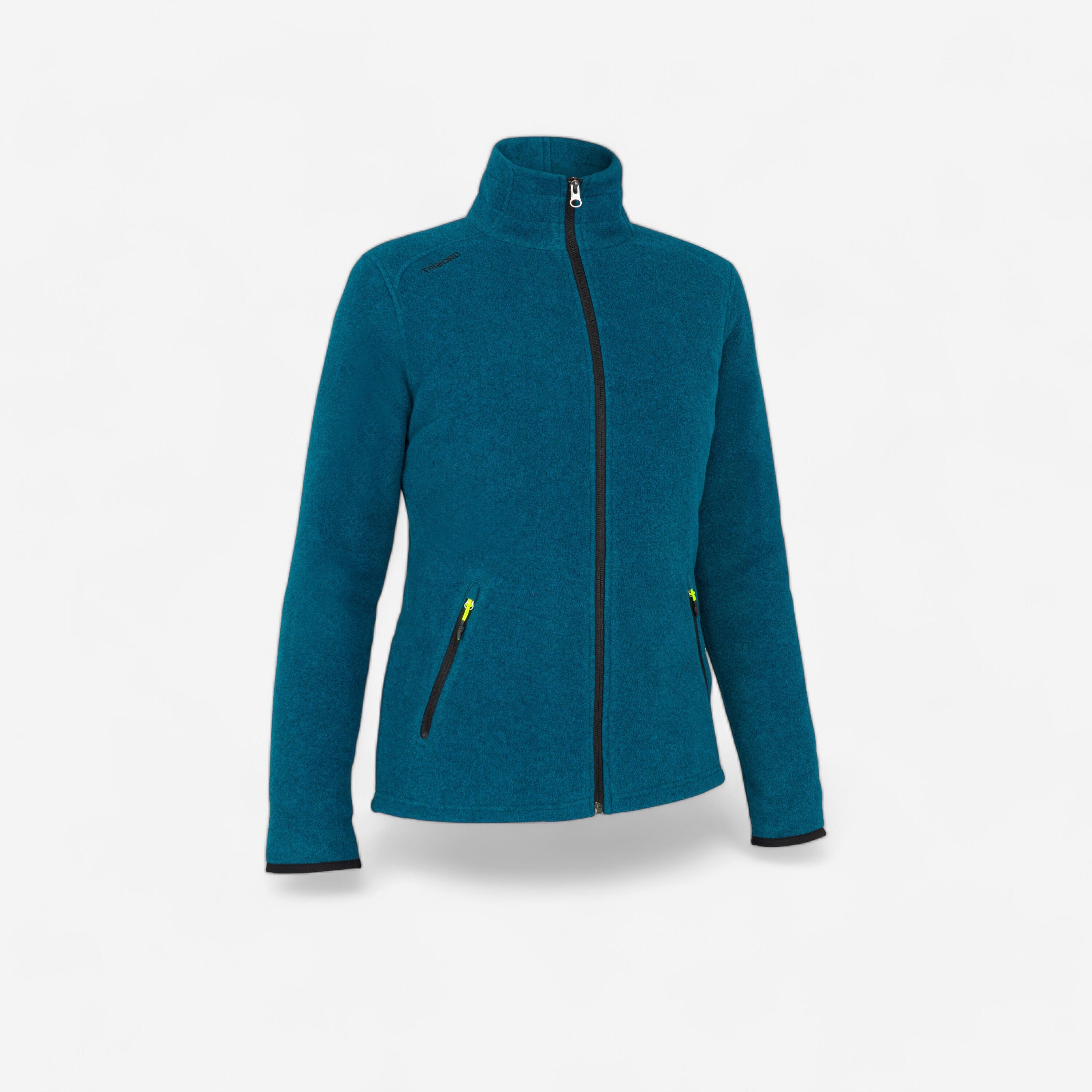 Women warm fleece sailing jacket 100 - Petrol 1/10