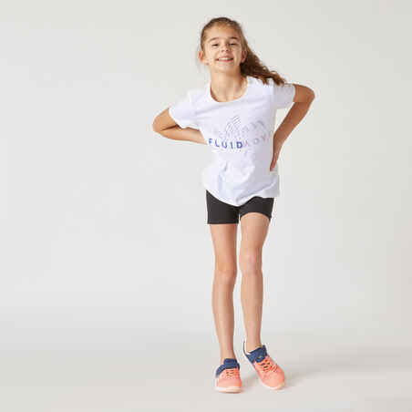 T-Shirt Basic 100 Gym Kinder weiss mit Grafikprint