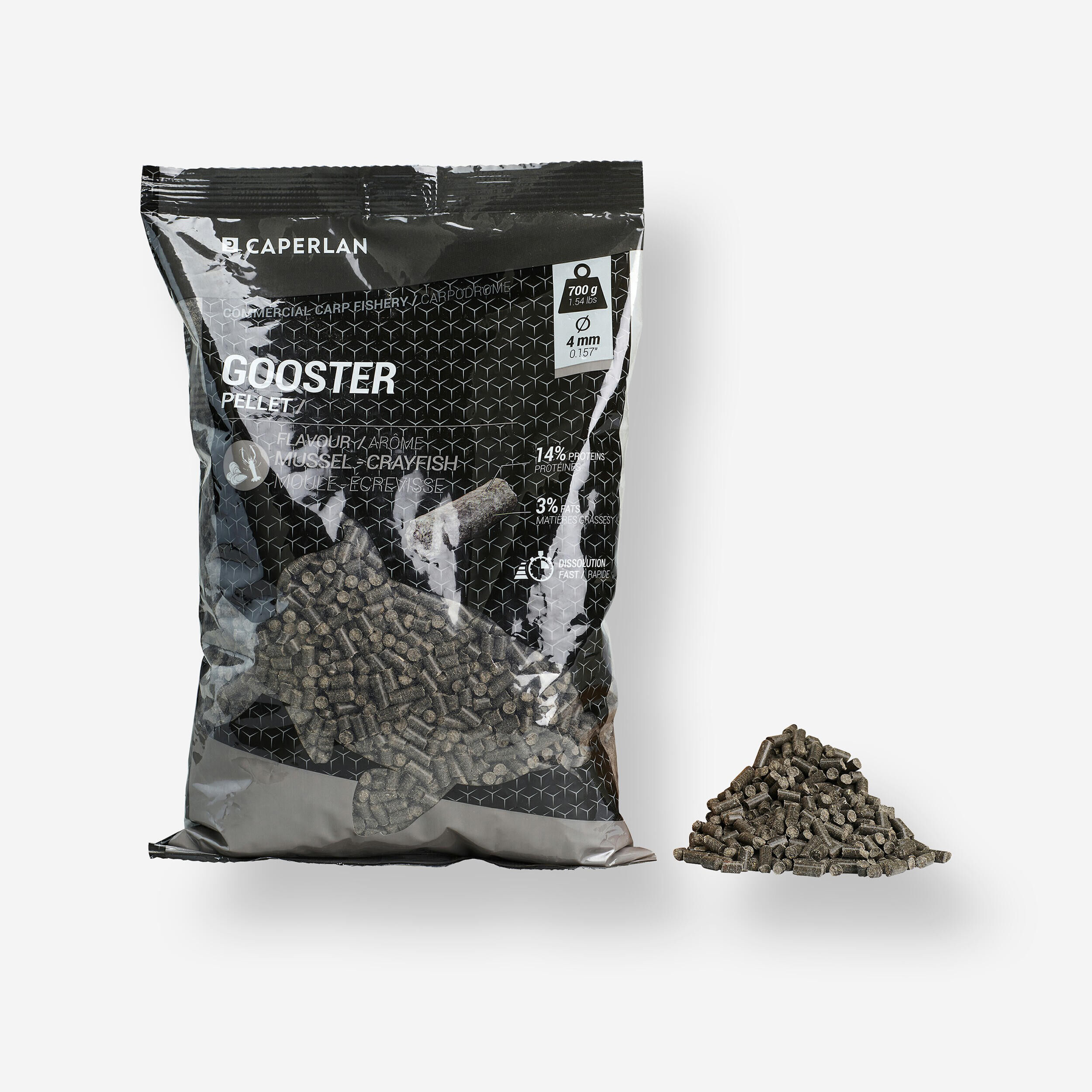 CAPERLAN GOOSTER MUSSEL-SHRIMP PELLETS 4 MM 0.7 KG FOR STILL CARP FISHING