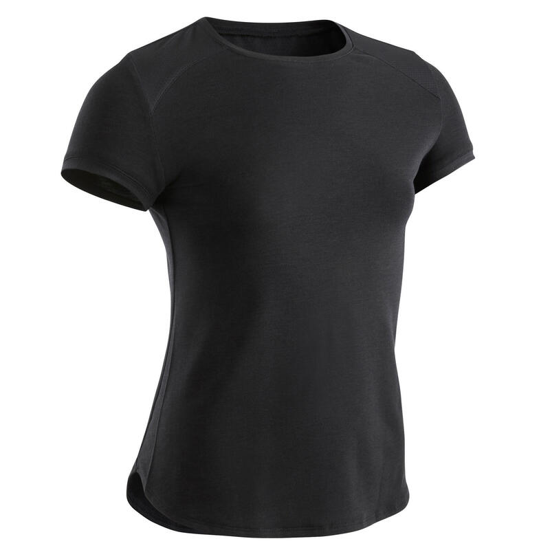 Ademend T-shirt voor meisjes zwart met print