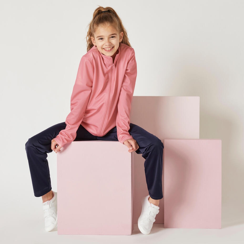 Kids' Breathable Synthetic Tracksuit Gym'y Basic - Pink + Navy Bottoms