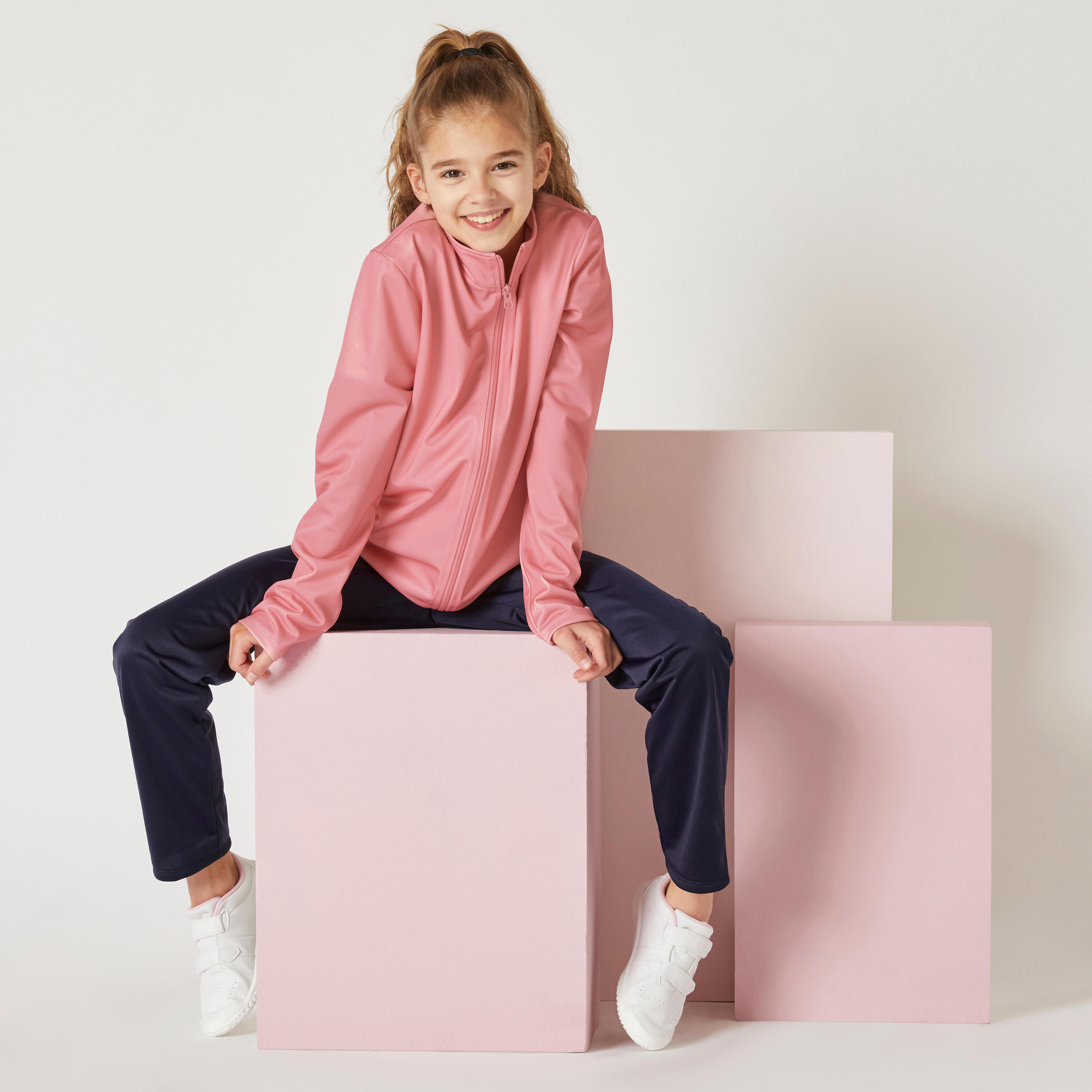 Kids' Breathable Synthetic Tracksuit Gym'y - Pink Top/Navy Bottoms ...