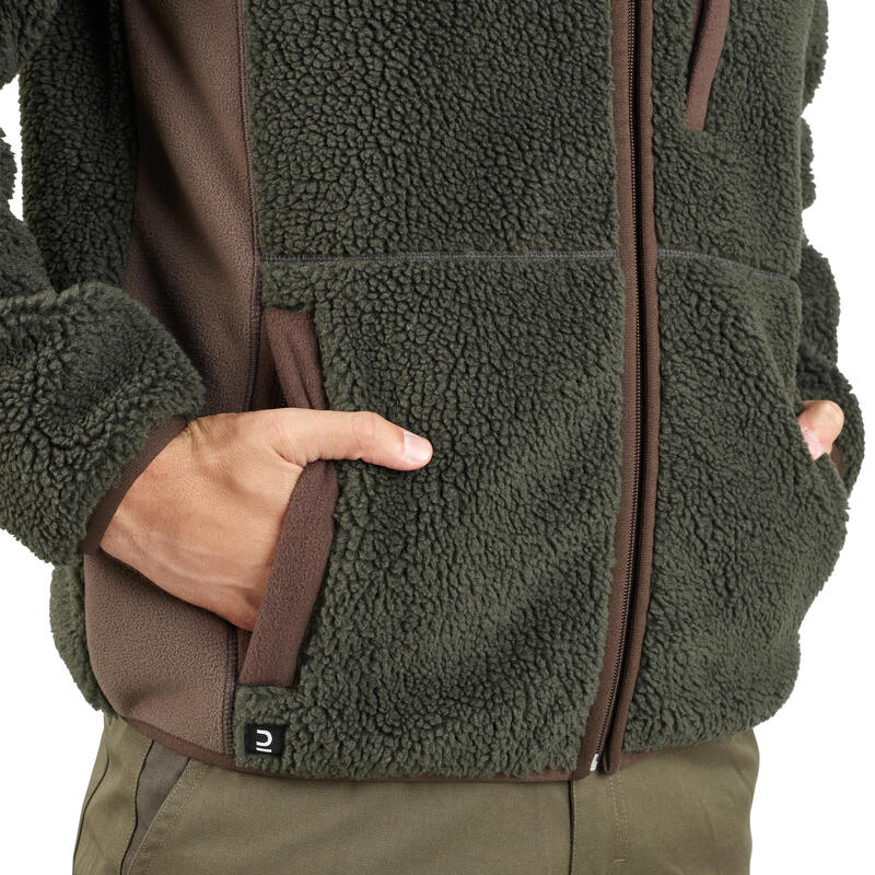 Lovecká fleecová bunda s beránkem 500 zelená
