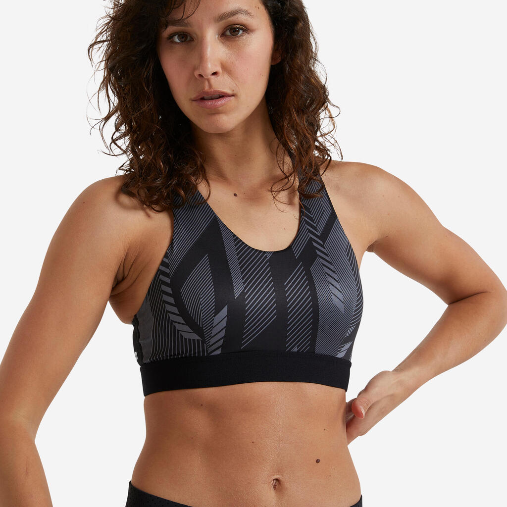 Sport-BH Bustier Damen Schwimmerrücken mit Cups mittlerer Halt - blau/schwarz