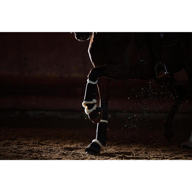 Cloches Abertas em Carneira Sintética de Equitação Cavalo e Pónei 500 Preto (X2)