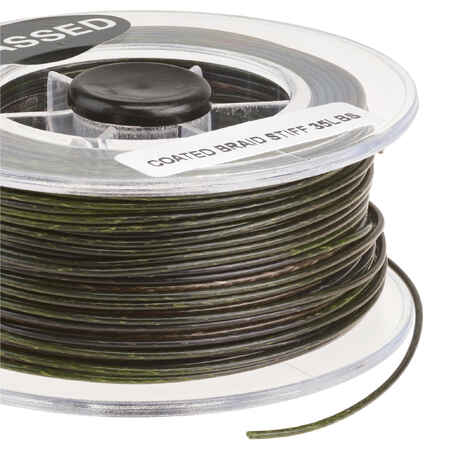 20 M STIFF COATED BRAIDED CARP FISHING LEADER  - GREEN/GREY