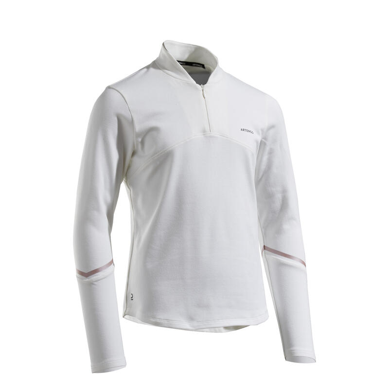 Girls' Long-Sleeved 1/2 Zip Thermal Tennis T-Shirt - Off-White