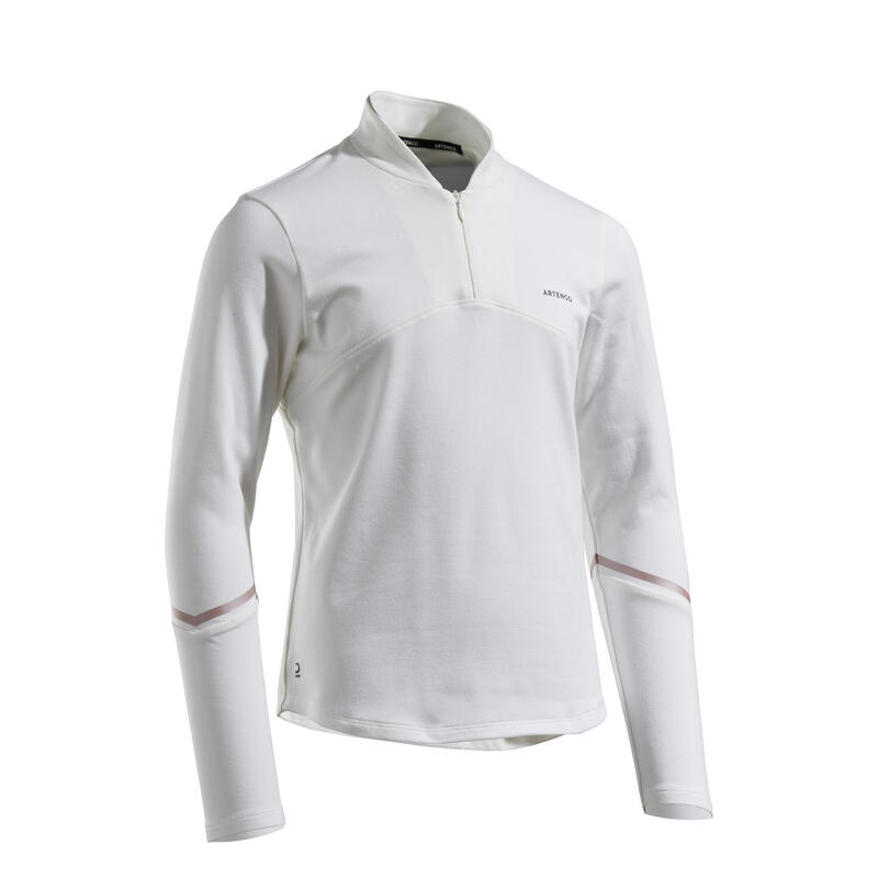 Tennisshirt met lange mouwen voor meisjes Thermic 1/2 rits gebroken wit