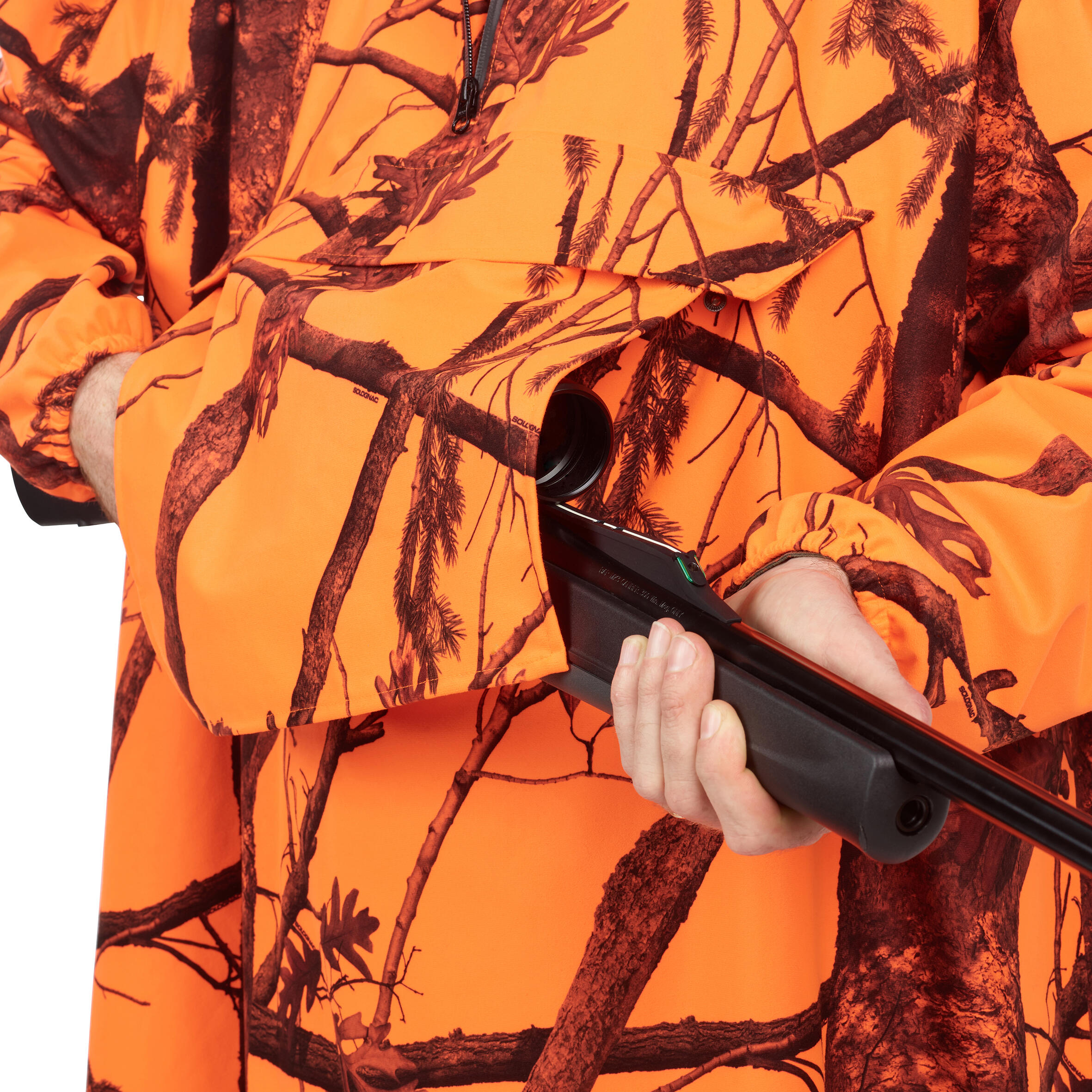SOLOGNAC Nepremokavé poľovnícke pončo 500 nehlučné maskovacie fluorescenčné 3XL-4XL · záber 5