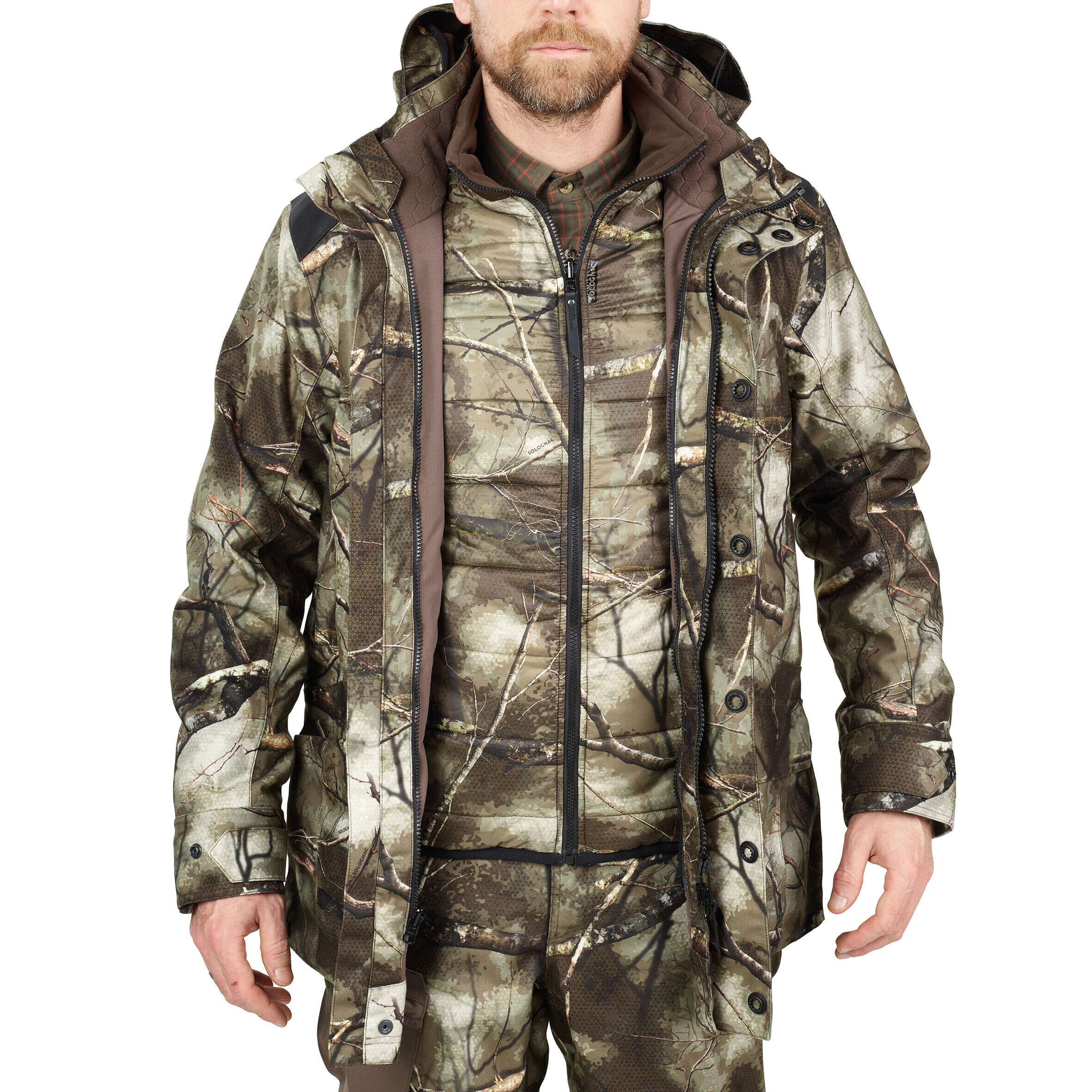 SOLOGNAC HUNTING JACKET WARM AND WATERPROOF 500 3 IN 1 TREEMETIC