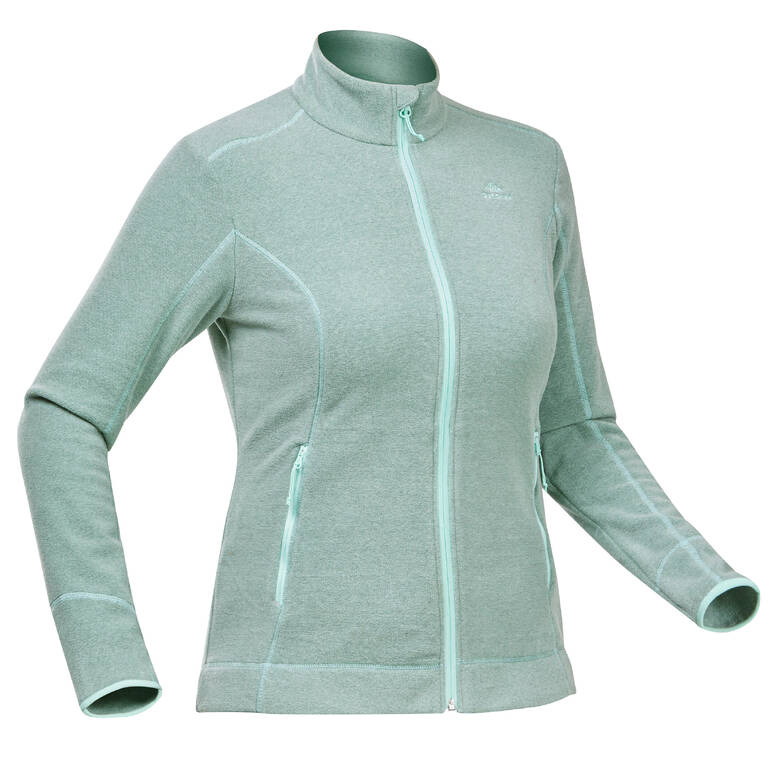 Women Sweater Full-Zip Fleece for Hiking MH100 Pale Mint
