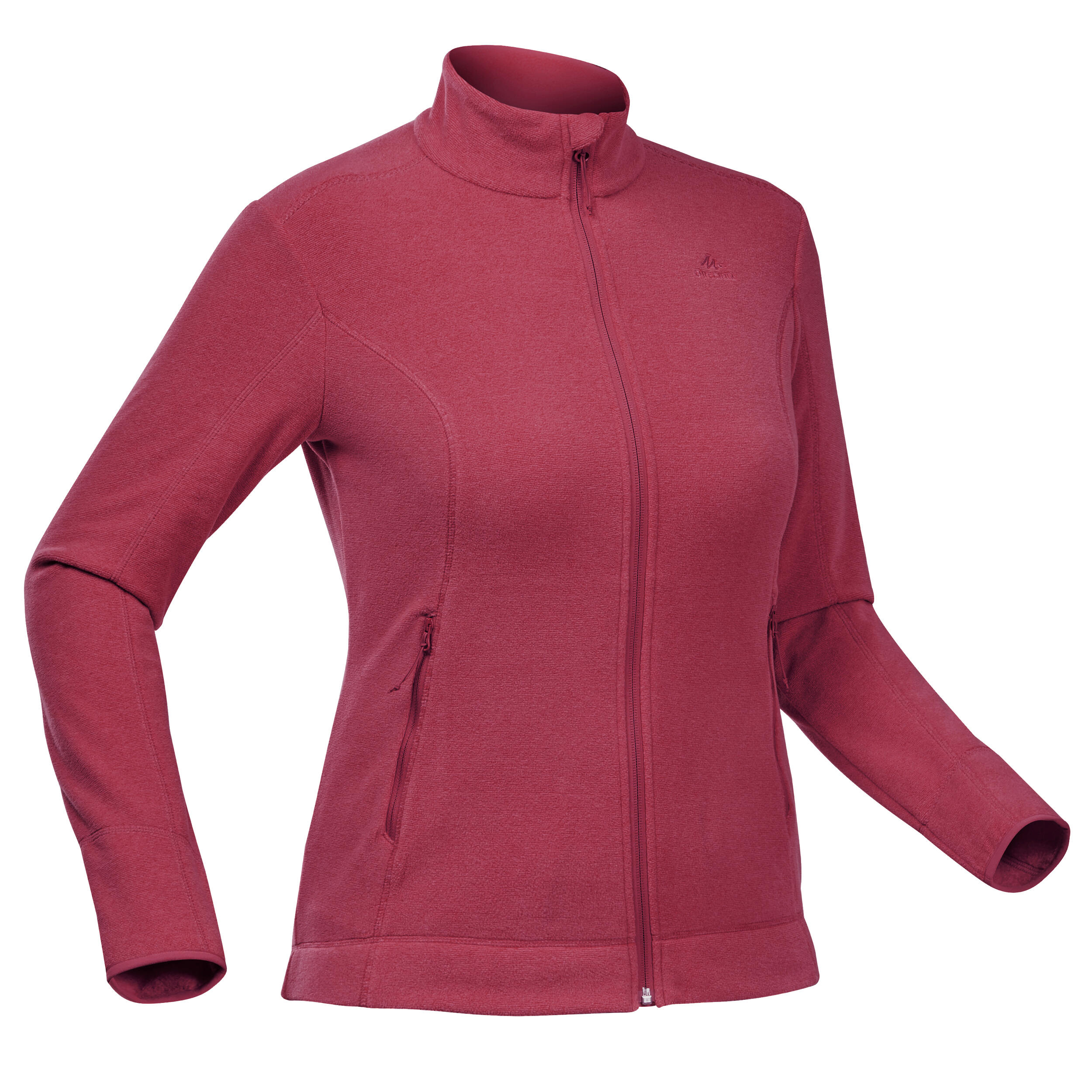 Women Sweater Full-Zip Fleece for Hiking MH100 Beetroot Red