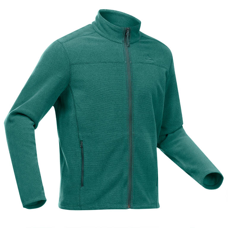 Men Sweater Full-Zip Fleece for Hiking MH120 Green