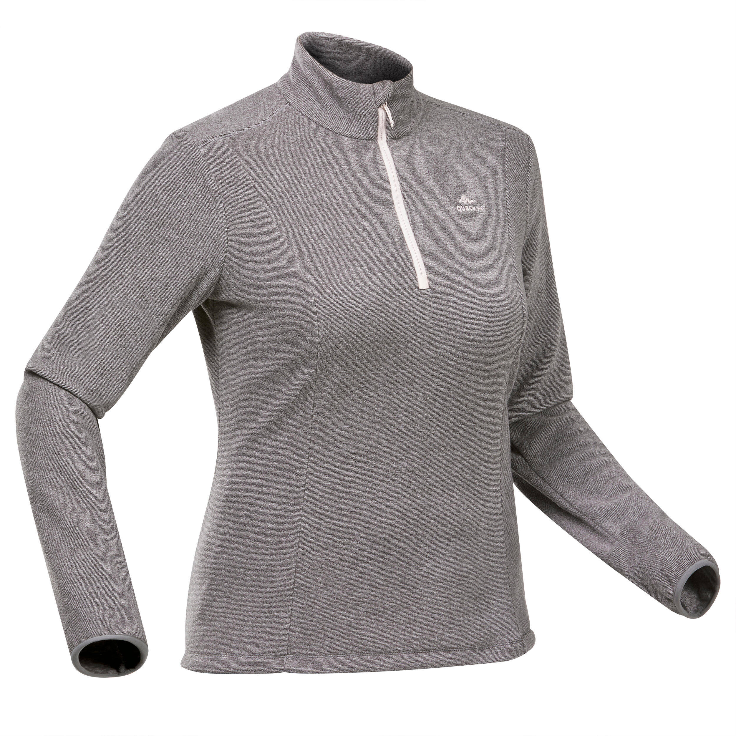 Women Sweater Half-Zip Fleece for Hiking MH100 Grey -  2