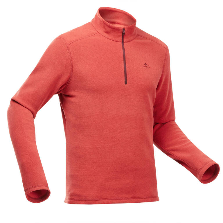 Men Sweater Half-Zip Fleece for Hiking MH100 Red