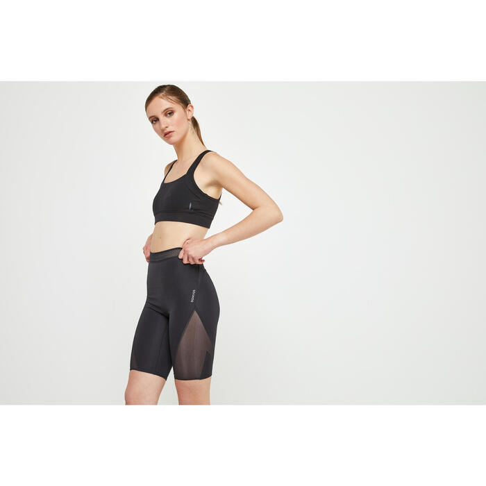 Radlerhose Shorts Fst 900 Fitness Cardio Damen Schwarz Domyos Decathlon