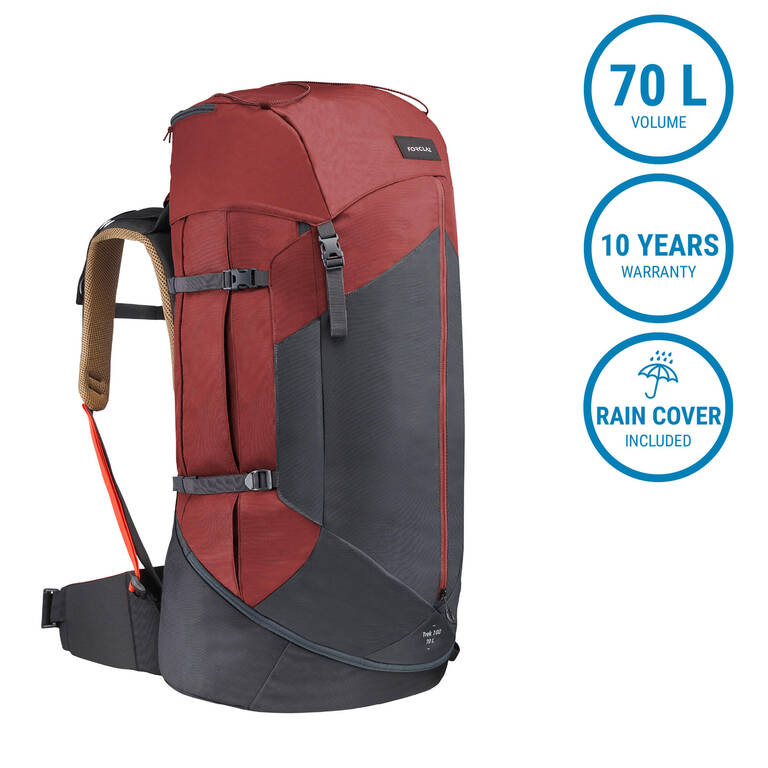 Trekking bag 70l easy-fit - trek 100 mahogany