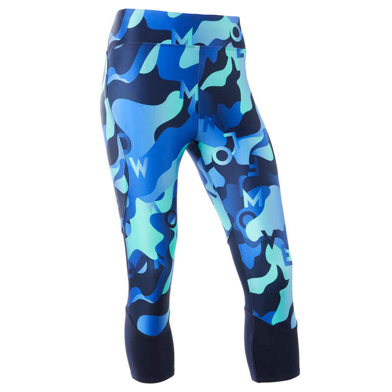 3/4-Leggings atmungsaktiv Synthetik S500 Gym Kinder blau mit Print 3/4-Leggings atmungsaktiv Synthetik S500 Gym Kinder blau mit Print