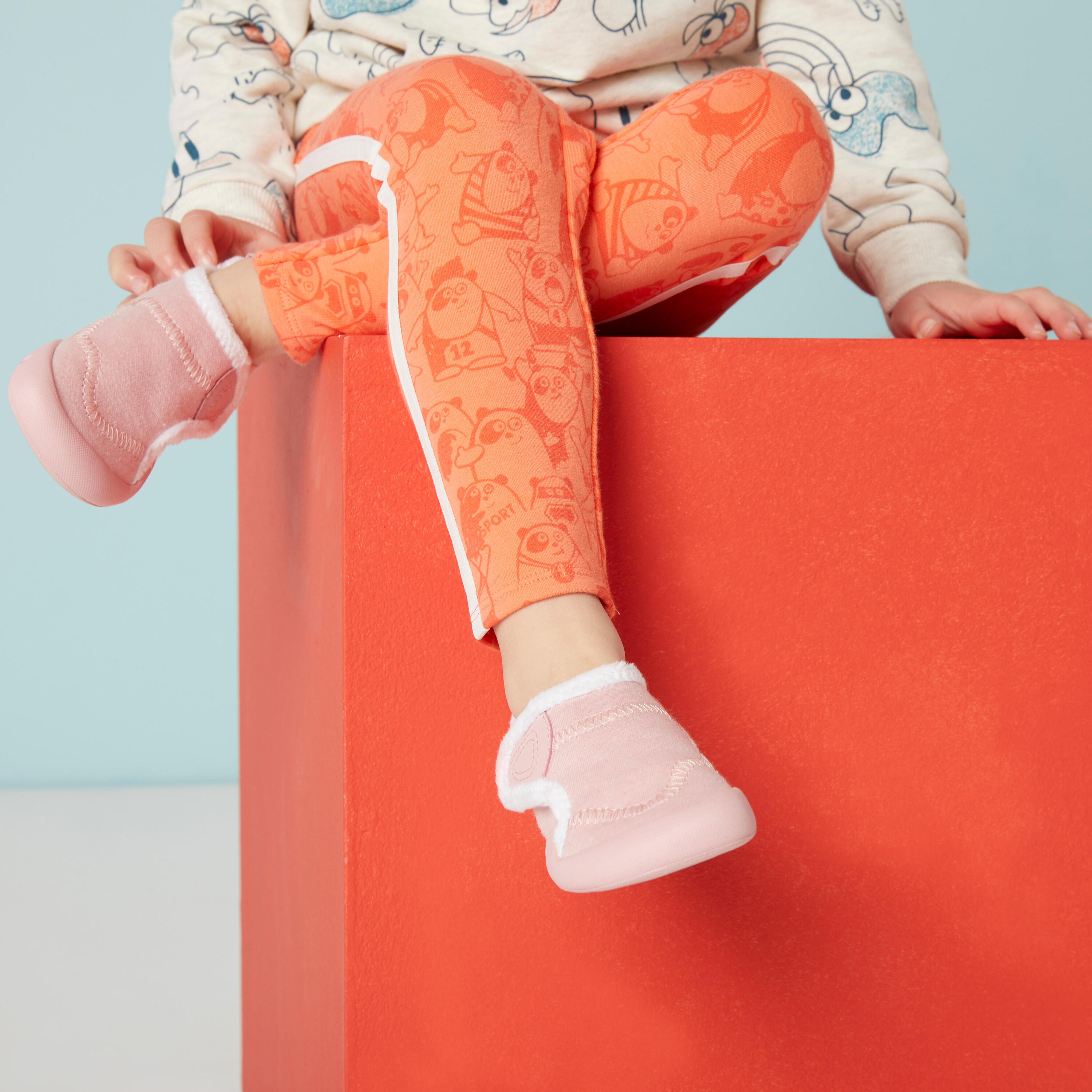 Chaussons à scratch chauds bébé, rose 6/9