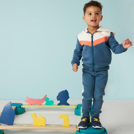 Baby's Basic Zip-Up Sweatshirt - Blue/Beige With Design