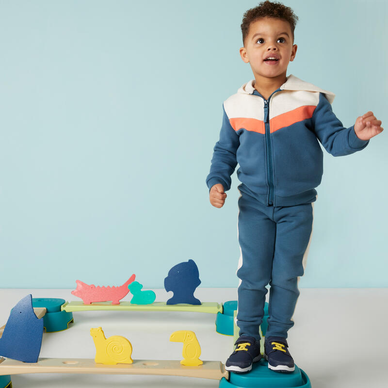 Sweat Zippé bébé - Basique Bleu/Beige avec motifs