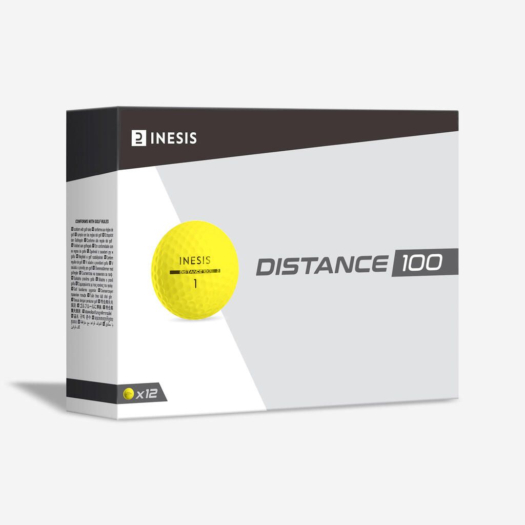 Golfipallid Inesis Distance 100, 12 tk pakis, kollased