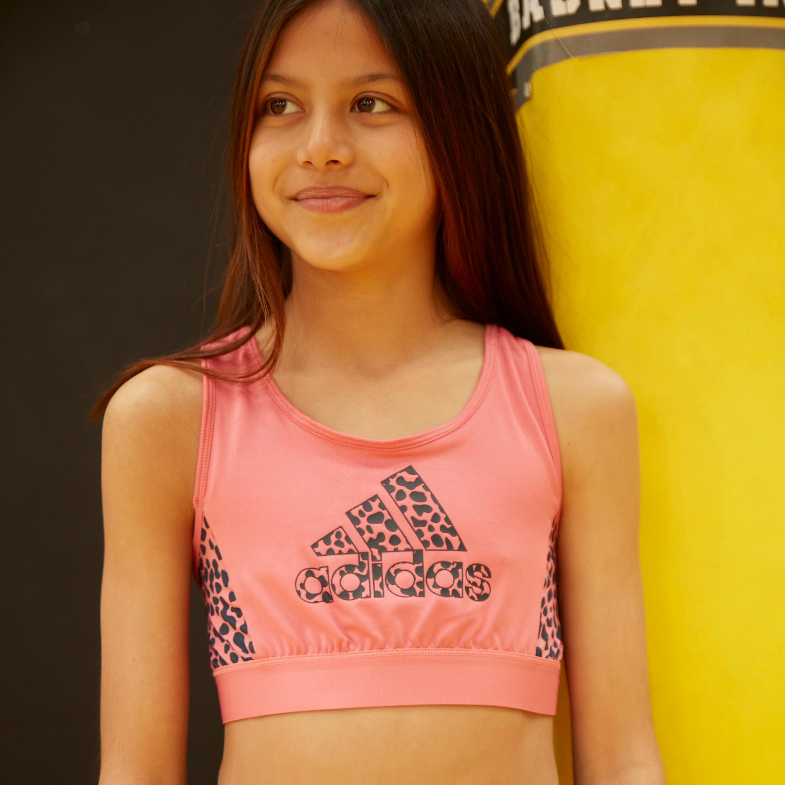 TOP DE GINÁSTICA ADIDAS MENINA MOTIVO LEOPARDO ROSA/AZUL 2/7