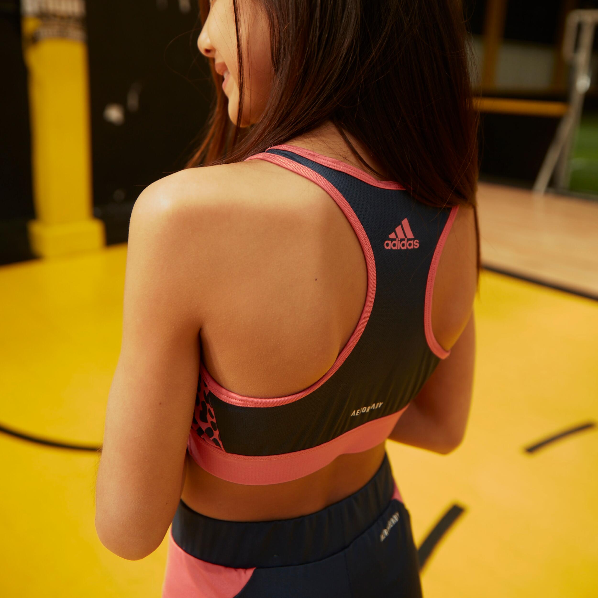 TOP DE GINÁSTICA ADIDAS MENINA MOTIVO LEOPARDO ROSA/AZUL 5/7