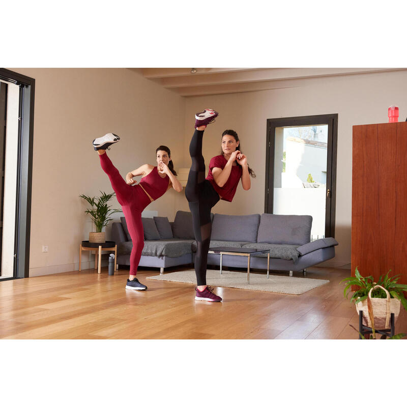 Legging fitness cardio bimatière taille haute femme, noir