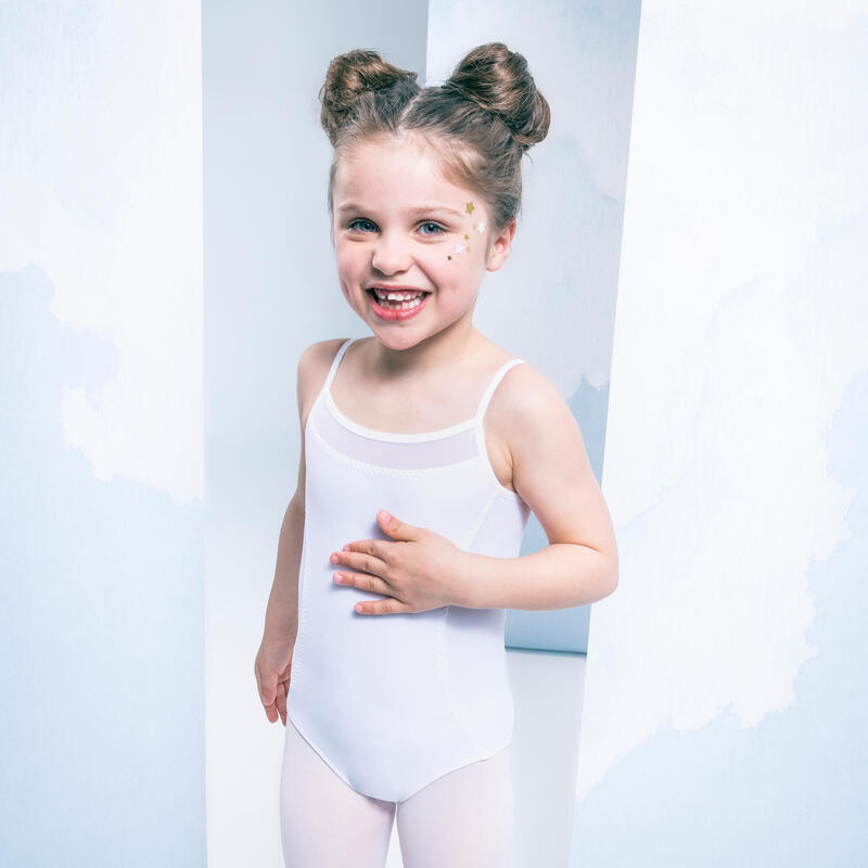 Dívčí baletní dres s tenkými ramínky bílý