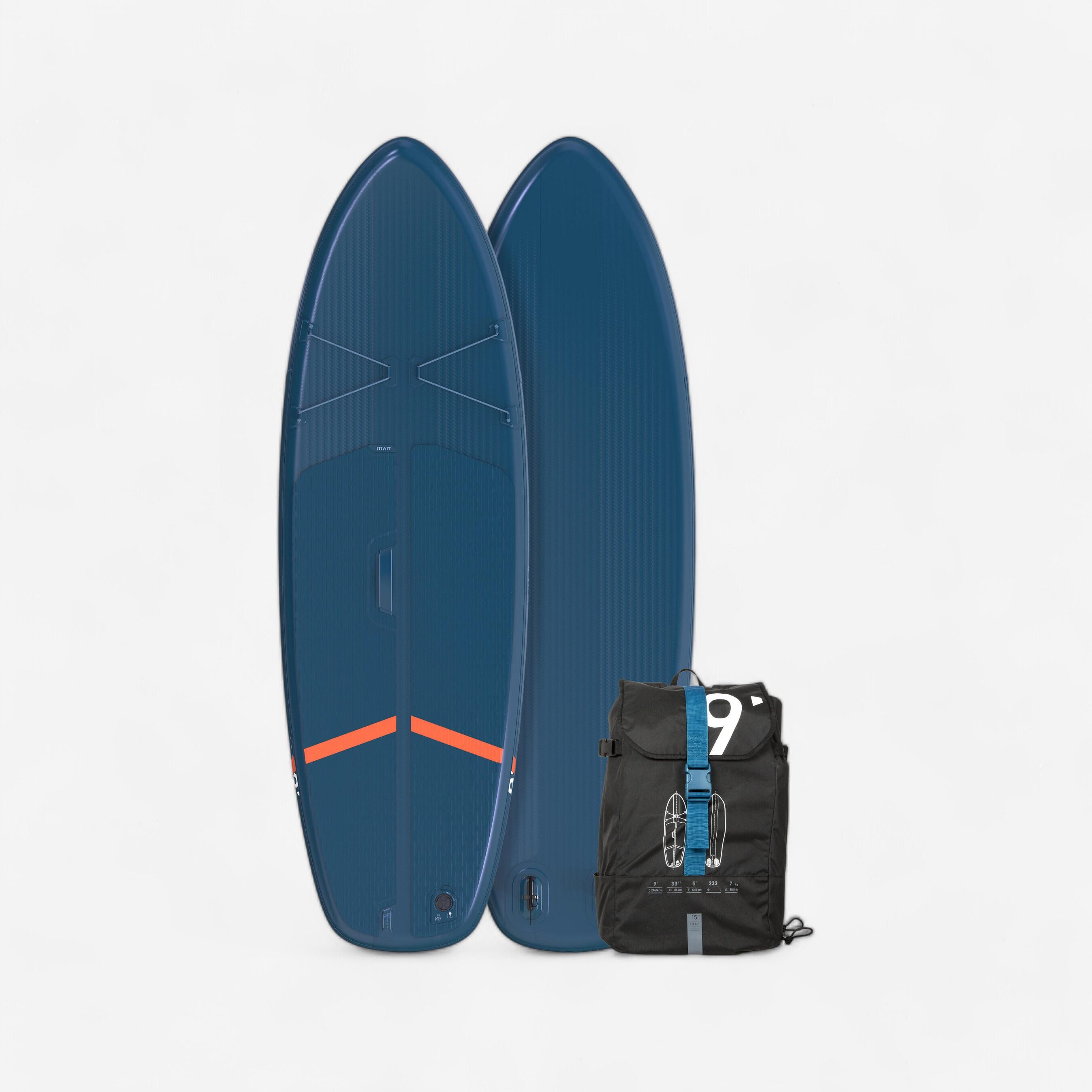 STAND UP PADDLE GONFLABLE COMPACT DE RANDONNEE DEBUTANT 9 PIEDS BLEU