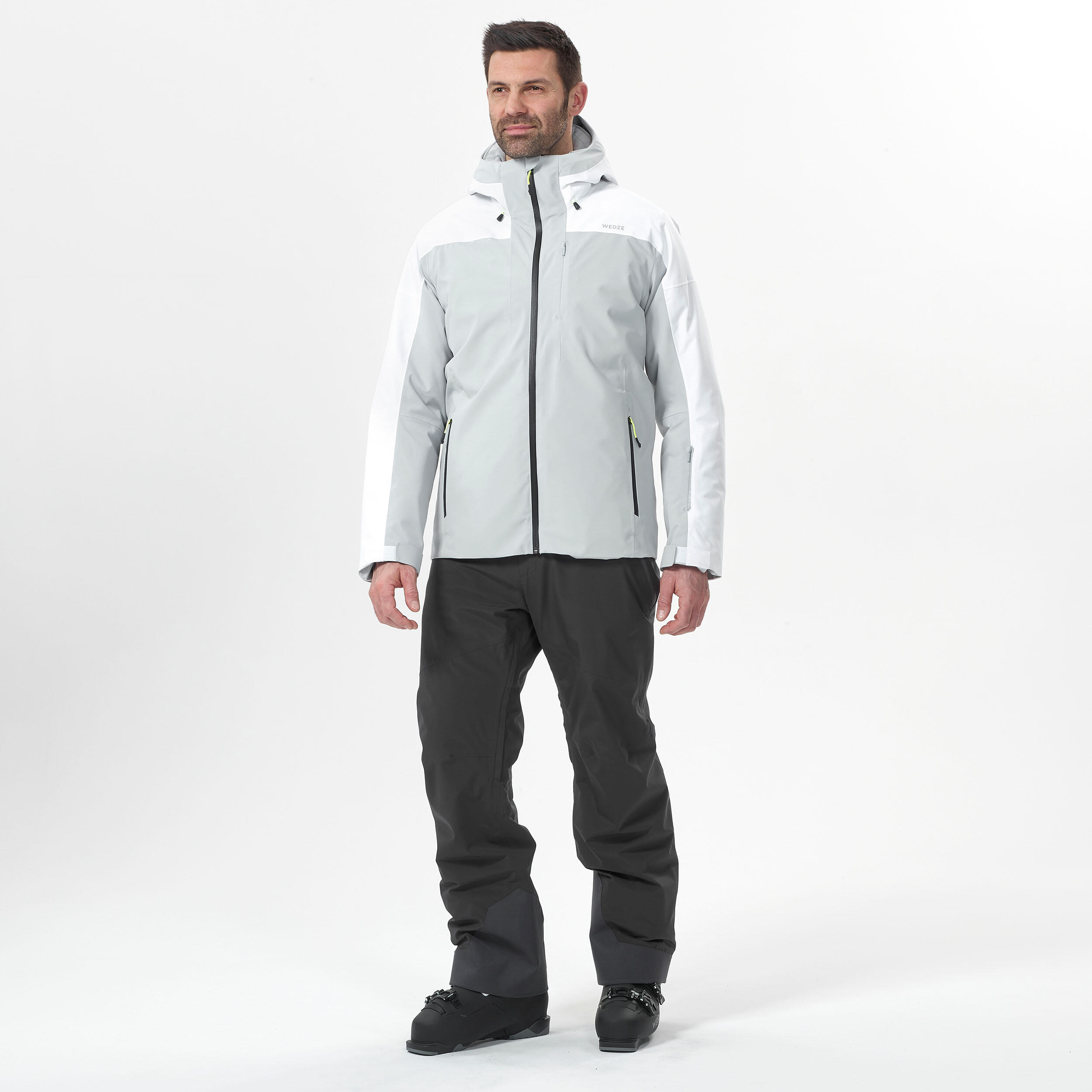 Mens Warm Ski Jacket 500 - Grey/White 
