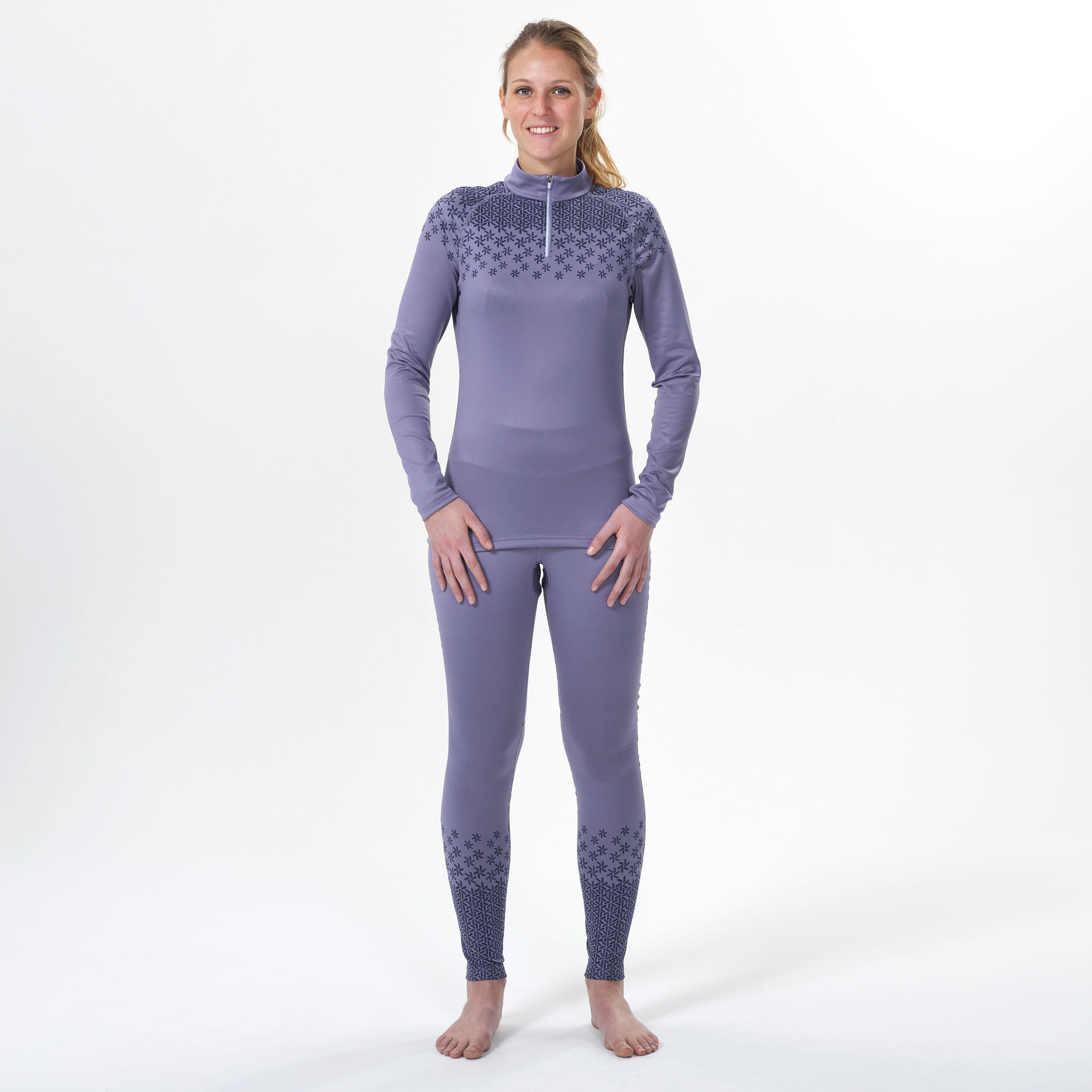 Maglia termica sci donna 500 1/2 ZIP viola 2/8