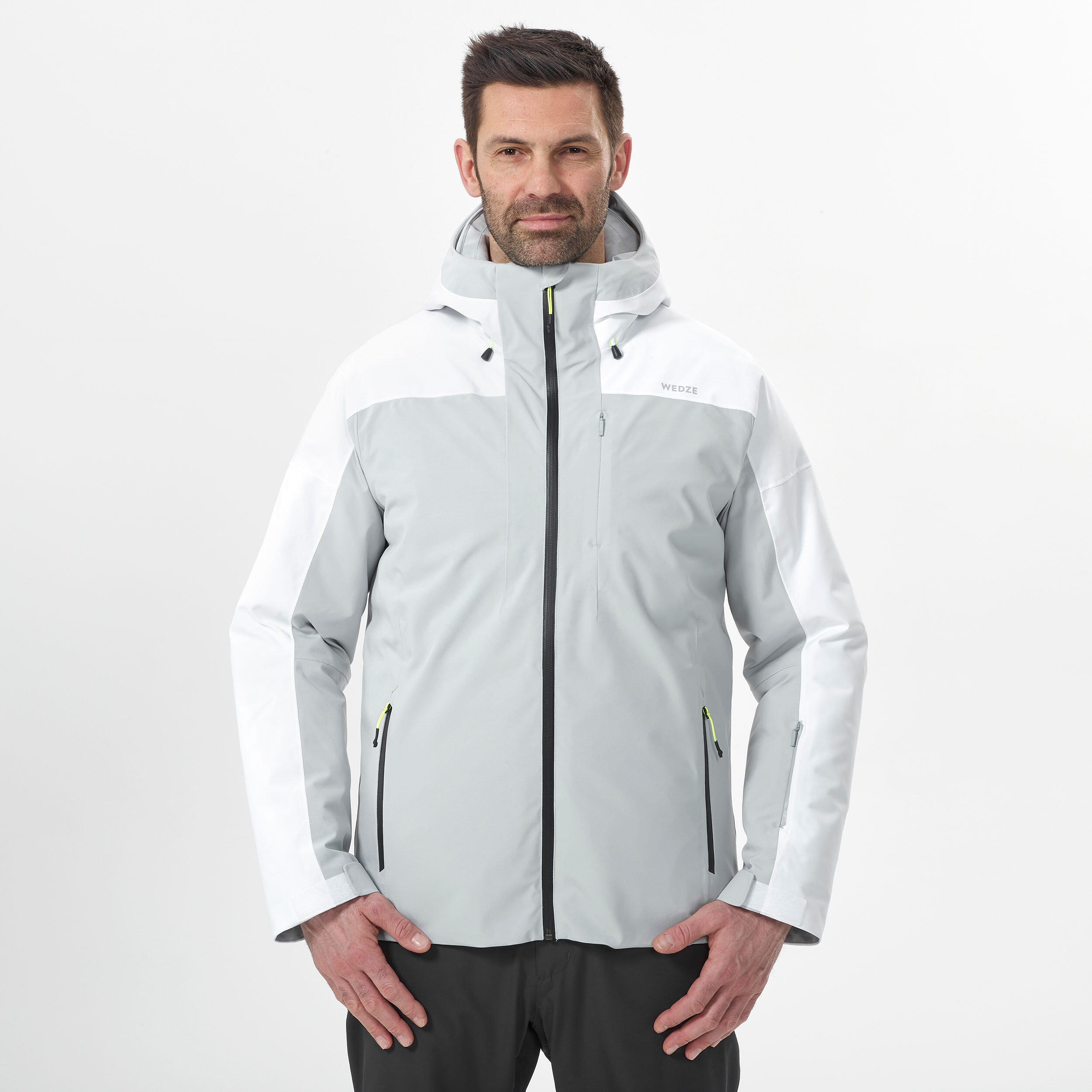 Men s Ski Winter Down Feathers Jacket 500 Grey White