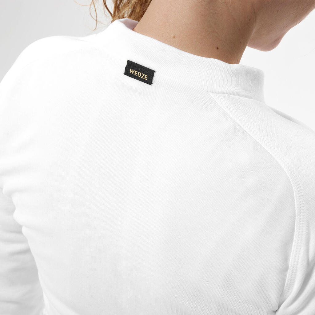 Dámske lyžiarske spodné tričko BL 100 s vysokým golierom biele nefarbené