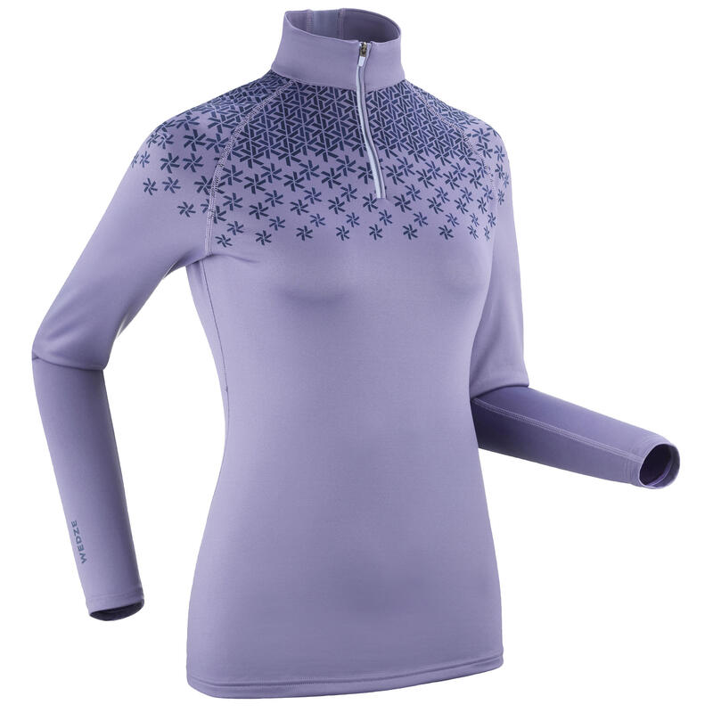 Women’s BL 500 thermal base layer 1/2 zip ski top navy blue WEDZE Decathlon
