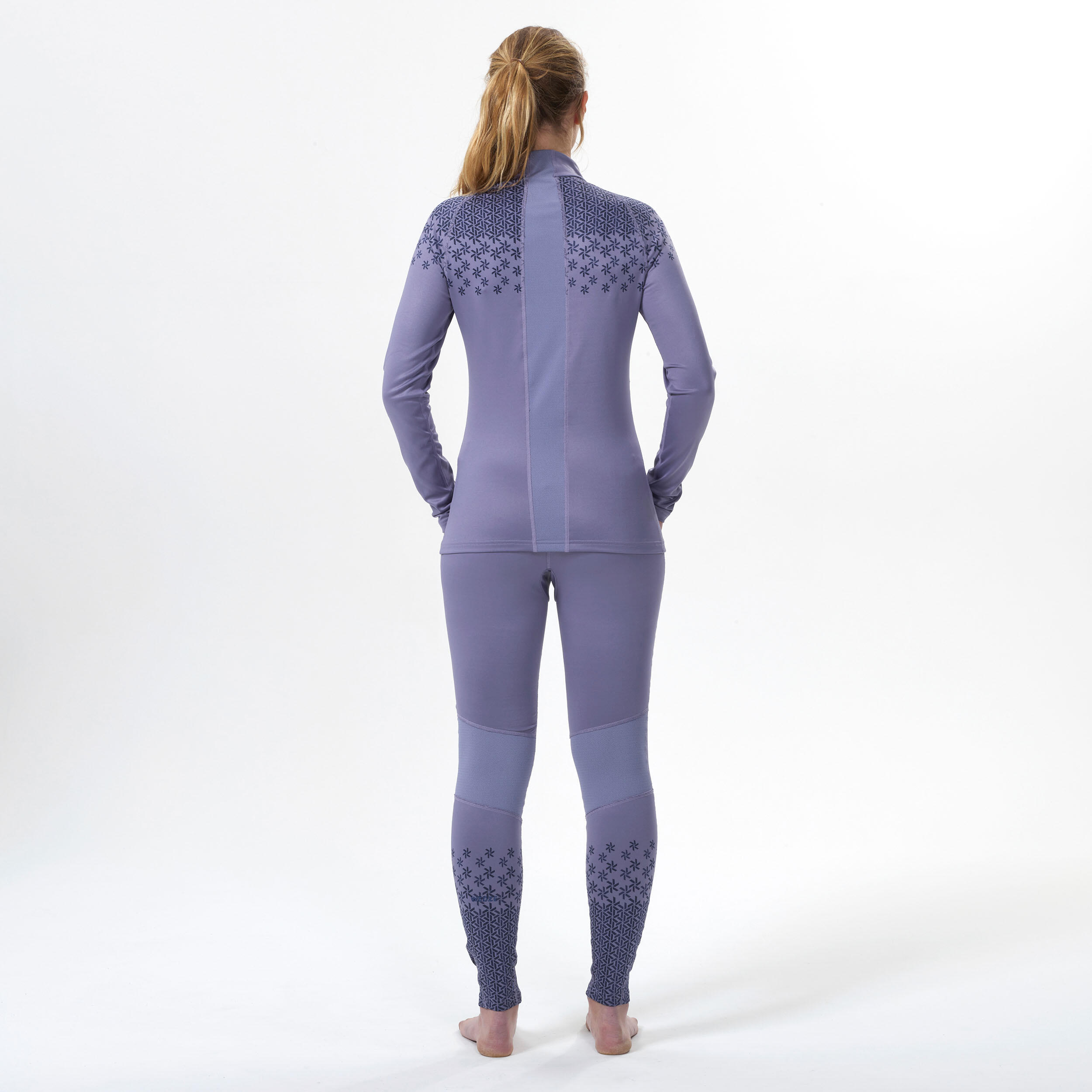 Maglia termica sci donna 500 1/2 ZIP viola 5/8